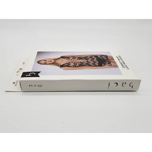 Baci Lingerie Women's One Size 2-14 Black Sheer Corset Front Lace Mini Dress - Picture 3 of 7